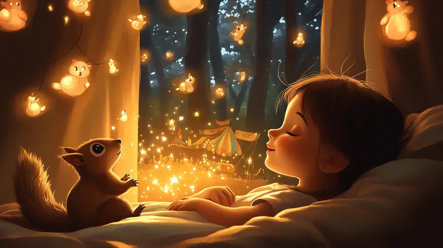 The Girl and the Sleepy Squirrel Circus – A Gentle Bedtime Tale About Magic, Moonlight, and Dreaming Softly