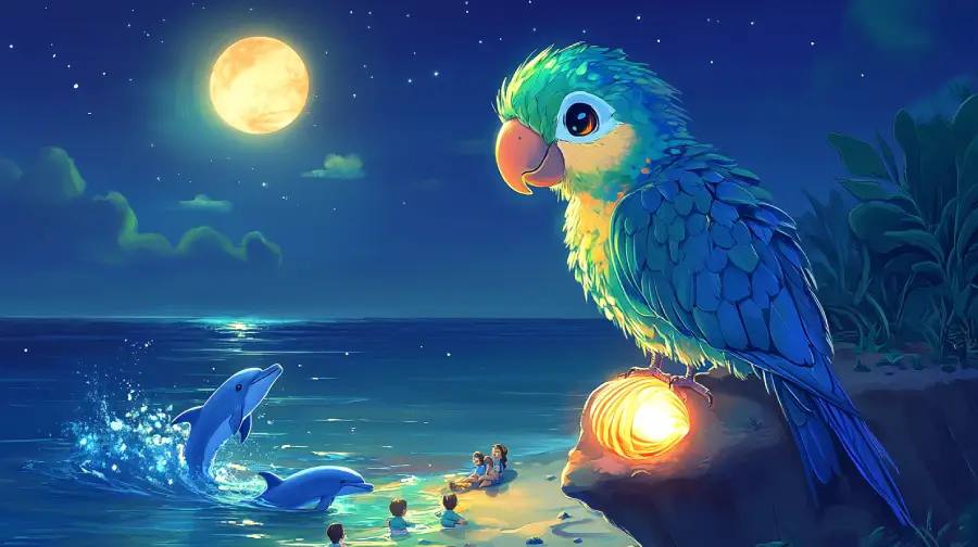 The Parrot Who Found a Singing Shell – A Magical Tale About Listening, Love, and Ocean Secrets