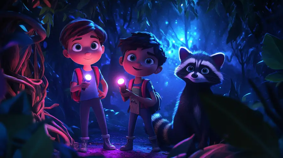 Midnight Howl and the Secret Cave – A Magical Kids’ Adventure with Glowing Wolves and a Clever Raccoon Guide