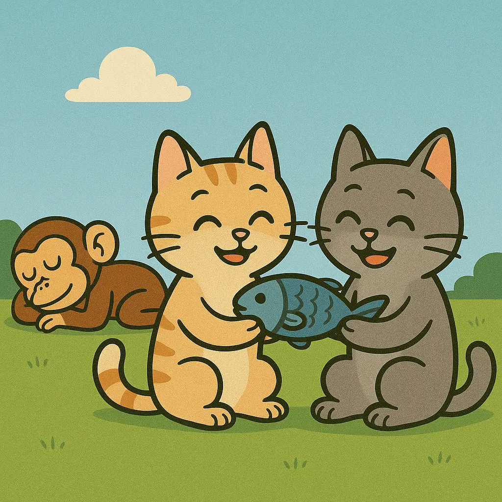 Two Cats and a Monkey