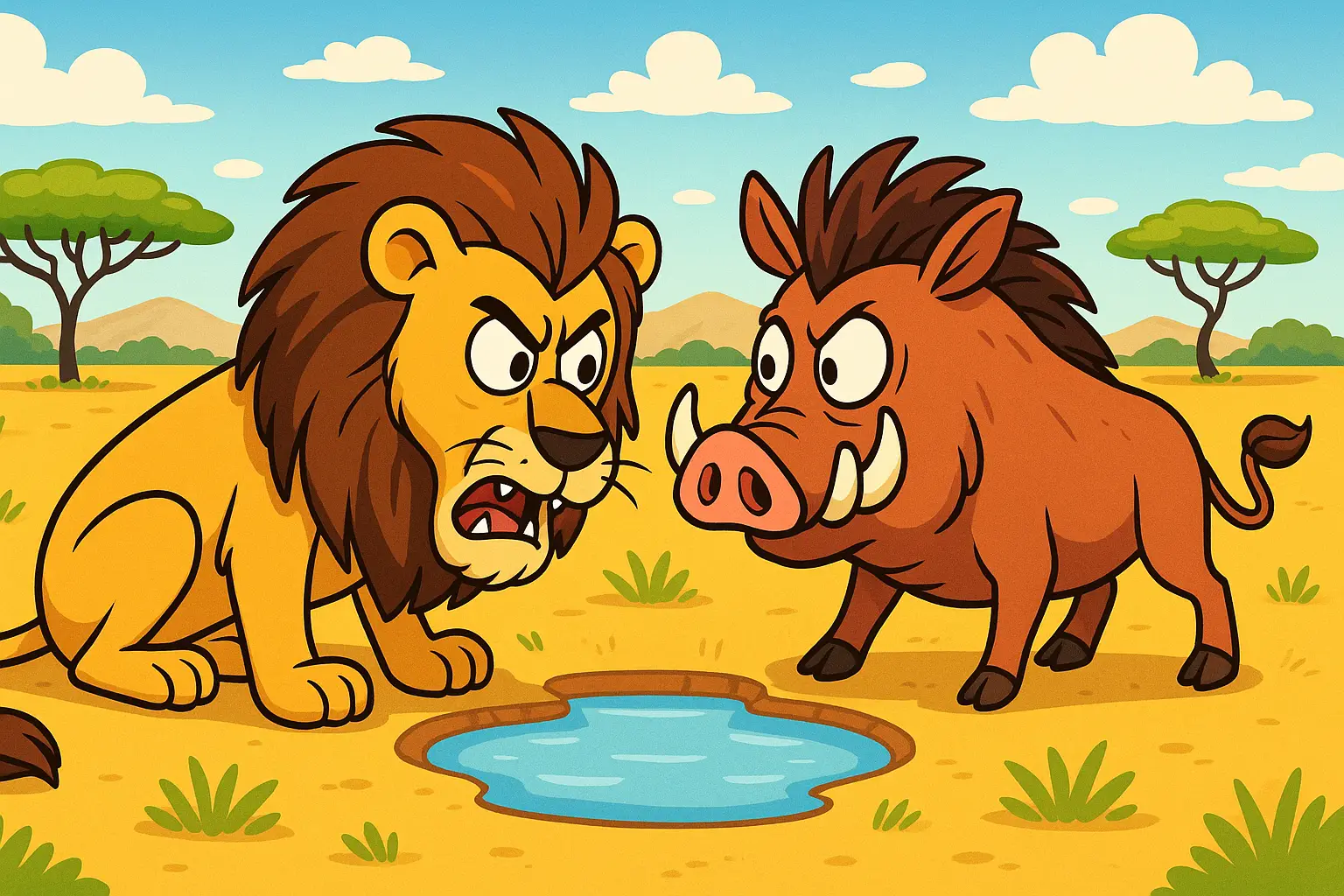 The Lion and the Boar: A Thirsty Tussle