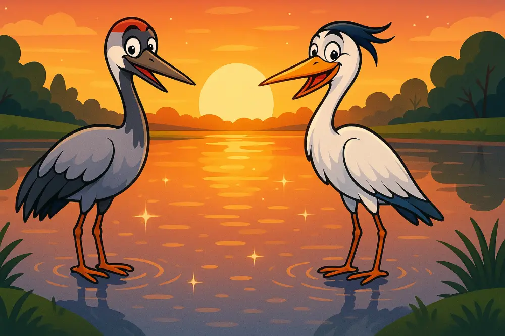 The Feather Fight: Crane and Heron Learn What Really Shines
